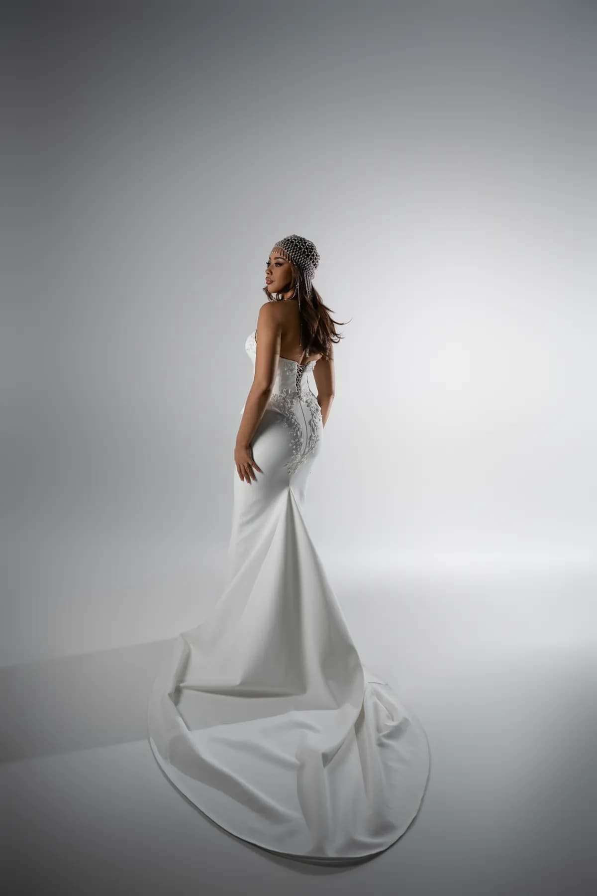 Robe sirène en crêpe, vue de dos